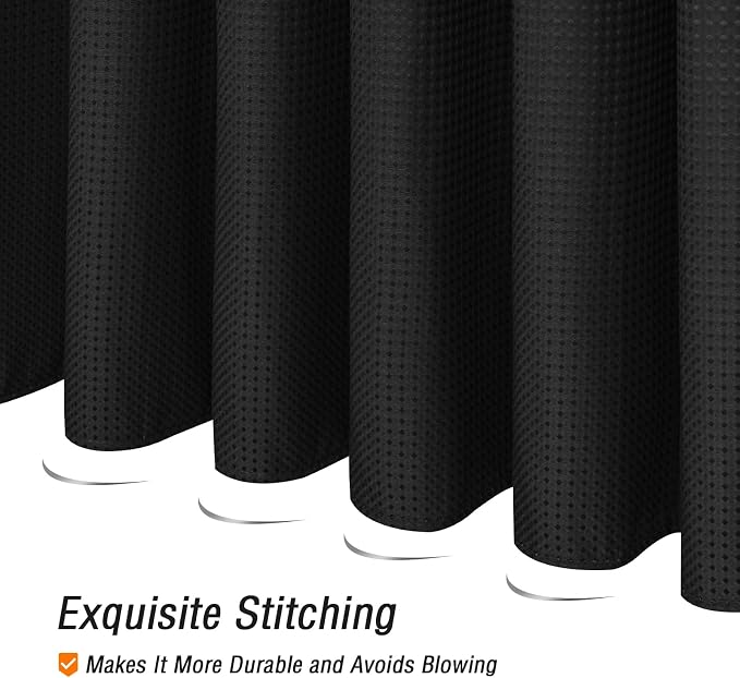 Long 230GSM Black Shower Curtain, 72 x 78 | 230GSM Tall Fabric Shower Curtain for Bathroom, Water Repellent, Machine Washable