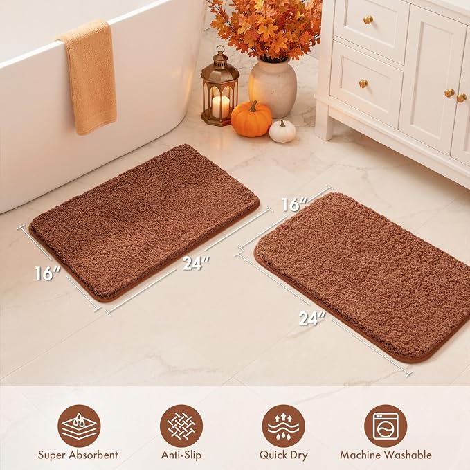 MIULEE Fall Burnt Orange Soft Microfiber Small Bathroom Rugs 16x24 | Absorbent, Non Slip, Quick Dry, Fluffy Bath Rugs for Bathroom Floor Tub Showers, Machine Washable