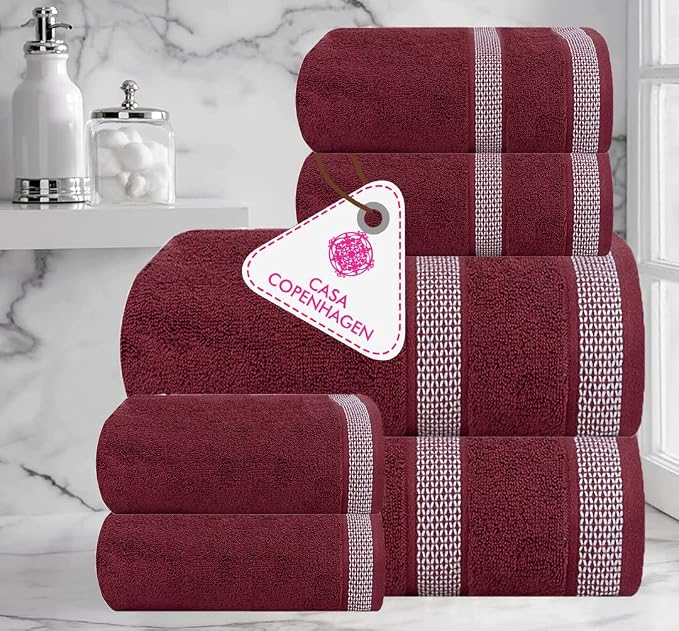 CASA COPENHAGEN Solitaire 6 Pieces Towel Set- Burgundy Red, 600 GSM 2 Bath Towel 2 Hand