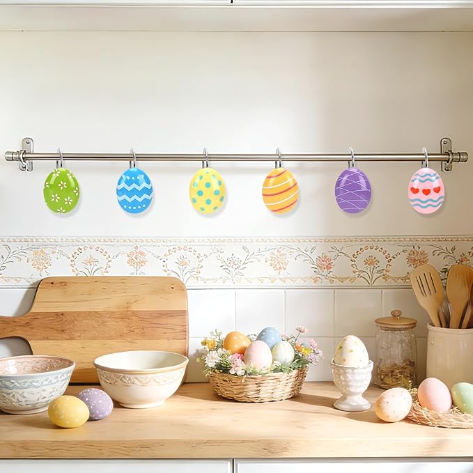12 Pcs Easter Shower Curtain Hooks Colorful Egg Bathroom Decor | 12 resin and metal Easter egg shower curtain hooks, fit rods up to 1.2 inches,reusable, easy install for spring party decor