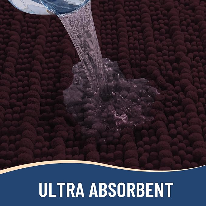 Arotive Bathroom Rugs Mat 30x20, Soft Absorbent Chenille Shaggy Bath Mat | Black Cherry, Machine Wash Dry, Bath Rugs for Bathroom Floor, Tub and Shower, Home Decor Accessories