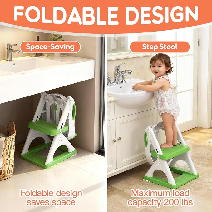 Potty Training Toilet for Toddlers, 2-in-1 Potty Training seat, Anti-Slip | SKYROKU, Fits Round & Elongated Toilets, 6 Heights, Splash Guard, Foldable, Holds 200+ lbs, Step Stool, Dishwasher Cushion