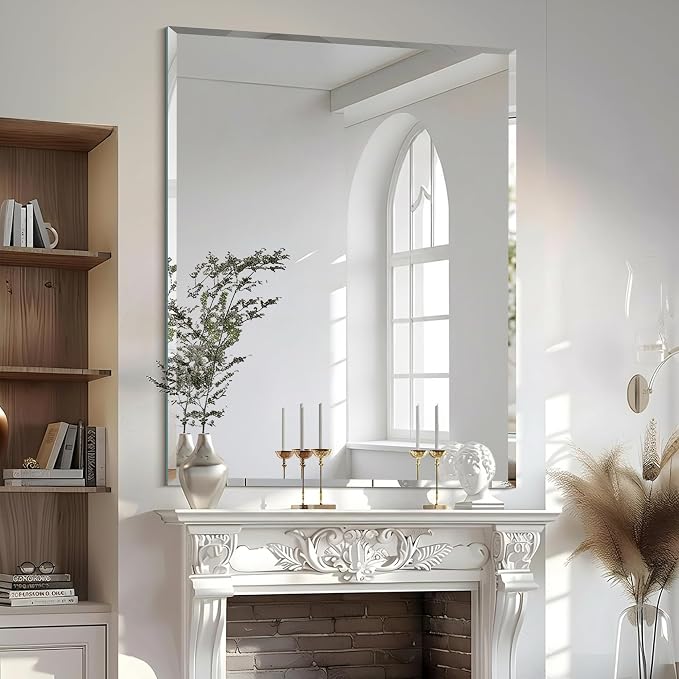 KOCUUY Beveled Mirror, 36x30 Inch Frameless Bathroom Mirror for Over Sink, Upgraded Shatterproof Beveled Unframed Design Mirror for Bathroom, Bedroom, Hang Horizontal/Vertical