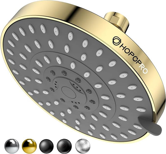 HOPOPRO 5-Mode High Pressure Shower Head - The Washington Post, NBC News, Today TV Show Recommended - High Flow Fixed Showerheads (6 Inch Gold) | The Washington Post, NBC News, Today TV Show Recommended, Consumer Reports Tested High Flow Fixed Shower H...