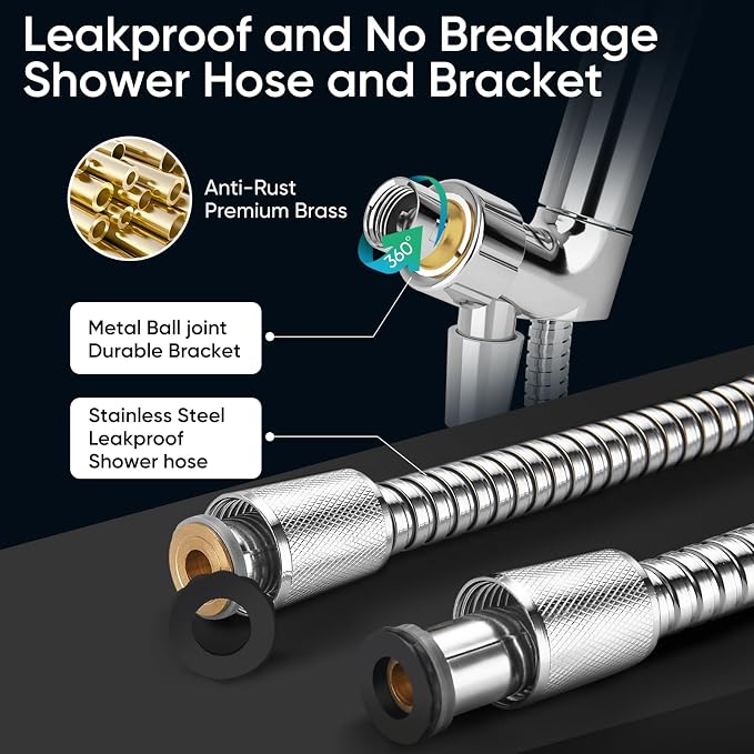Cobbe 9 Spray Modes Handheld Shower Head, Water-Saving, Chrome | Power Rinse, 1-Click Pause & Flow Control, 6ft Stainless Steel Hose, Adjustable Brass Bracket
