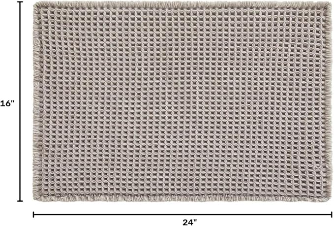TYUU Waffle Bath Mat, Boho Bathroom Rugs Non Slip Washable Super Absorbent Quick Dry Bath Mat Farmhouse Bathroom Decor, 24"x16" Light Grey