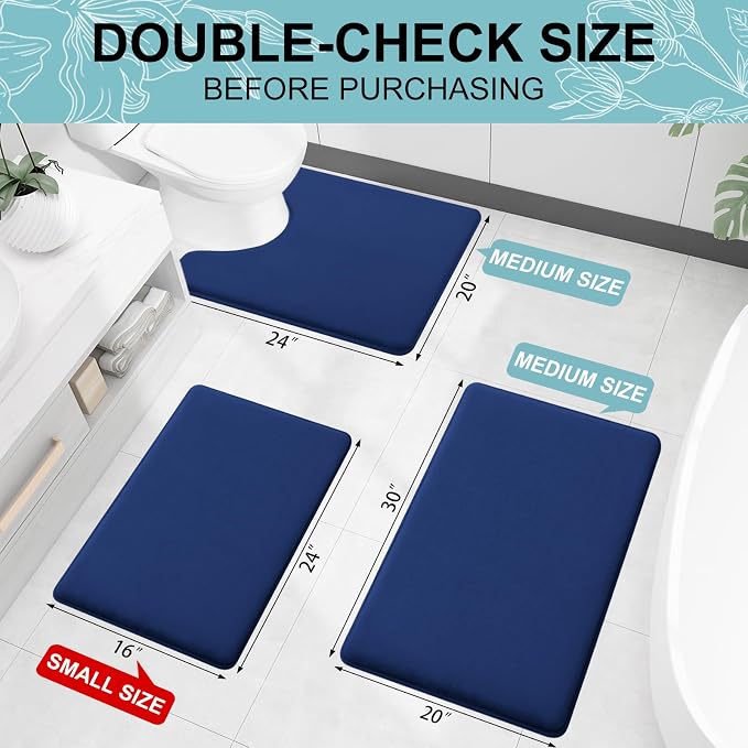 Smiry Memory Foam Bath Mat 47x20, Extra Soft and Absorbent Bathroom Rugs | Navy Blue, Quick Dry Machine Washable Non-Slip Bath Mat for Bathroom Floor, Shower and Tub