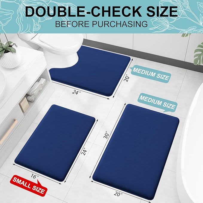 Smiry Memory Foam Bath Mat 36x24, Extra Soft and Absorbent Bathroom Rugs | Navy Blue, Quick Dry Machine Washable Non-Slip Bath Mat for Bathroom Floor, Shower and Tub