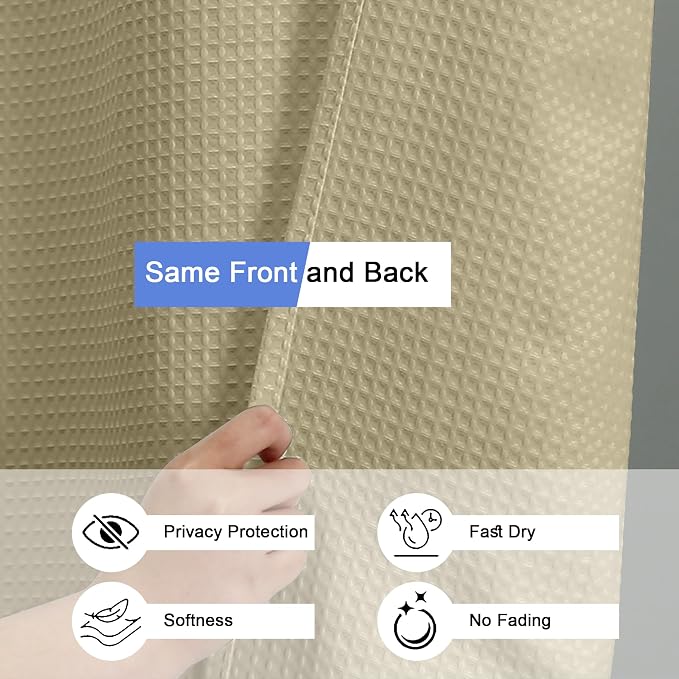 Waffle Shower Curtain Set for Bathroom, Textured Heavy Duty Fabric Bath Curtains, Luxury Hotel Weighted 230GSM Bathroom Decor with 12 Plastic Hooks, Machine Washable, 72Wx72L, Taupe