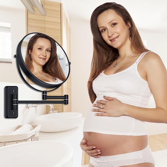 BTremary 8” Wall Mounted Magnifying Makeup Mirror 1X/7X Wall Mount Mirror Swing Arm Two-Sided 360° Swivel Bathroom Shaving Mirror for Men and Women in Hotel/Home, Black