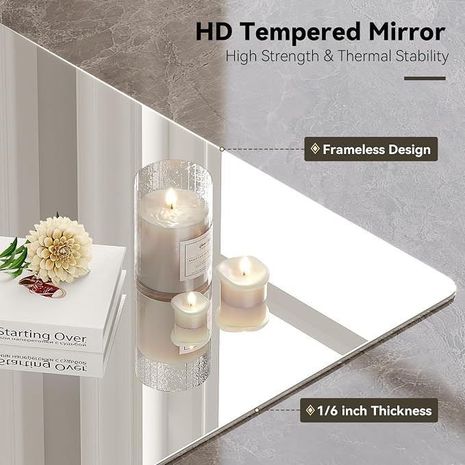 Brightify Frameless Mirror, 24x30 Inch Bathroom Mirrors for Over Sink, Tempered Glass for Gym, Yoga, Living Room, Dining Room, Bedroom, Entryway