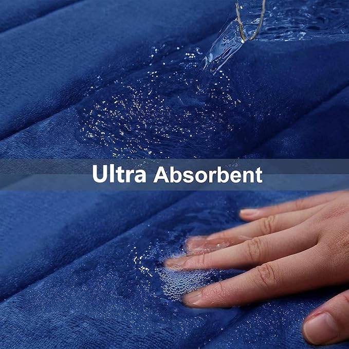 Buganda Memory Foam Bath Mat 59 x 34, Ultra Soft Absorbent Bathroom Rugs | Navy Blue, Machine Washable Quick Dry Bath Mats for Bathroom Floor, Shower and Tub, Home Decor Accessories