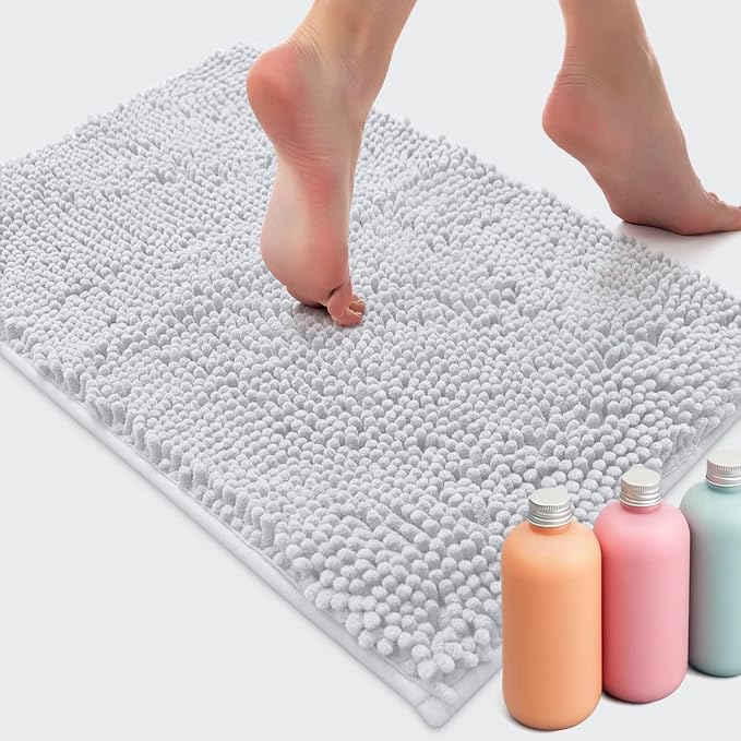 Ultra Soft Texture Chenille Plush Bath Rugs Floor Mats, Bath Rug Non Slip Microfiber Door Mat for Kitchen/Entryway/Living Room (30 x 20 inches, White)