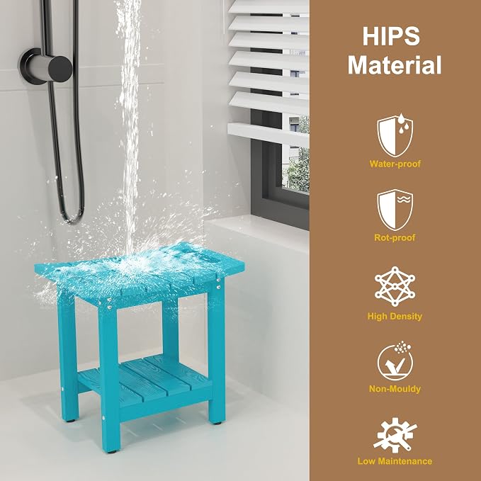 HIPS Shower Benches for Inside Shower, Shower Stool with Space-Efficient Storage Shelf, Waterproof Shower Chair Seat for Spa Bathroom(Sky Blue)