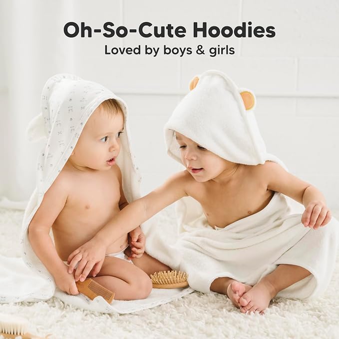 KeaBabies Hooded Baby Towel for Newborn, Baby Bath Towels (KeaStory, 35x35) | Viscose Derived from Bamboo, Large Baby Towels with Hood, Boys, Girls, Toddler, Soft Absorbent Baby Bath Essentials