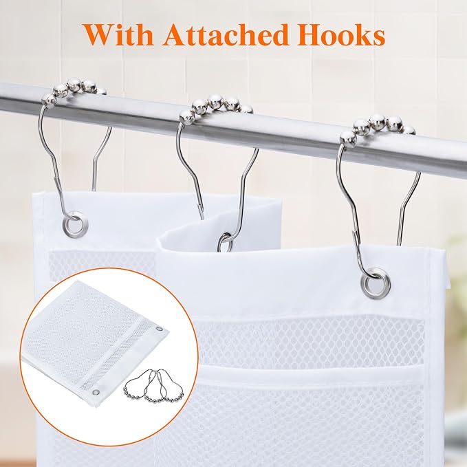 Lifewit Mesh Shower Caddy, 7 Pockets Hanging Shower Organizer with Quick Drying Mesh, Portable Space Saving Bathroom Organizer to Hold Soap, Shampoo and Cruise Ship Essentials, White, Medium - 3 Pack | 17" x 25.6", Attached 9 Hooks, Quick-Dry, Portable...