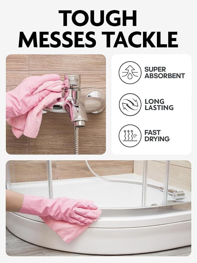 Fantasticlean Microfiber Cleaning Cloth Rolls-150 Sheets,12"x12"(Pink,Grey) | Super Absorbent, Lint-free, Tear-away Microfiber Towel Roll, for All-Purpose Cleaning