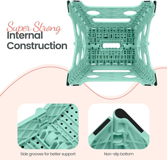 Delxo Folding Step Stool 13 Inch,300 Lbs Step Stool for Adults Green | Foldable Step Stool 13",Non-Slip Foot Stools with Handle,Lightweight Collapsible stools for Kitchen,Bathroom,Bedroom,Garden