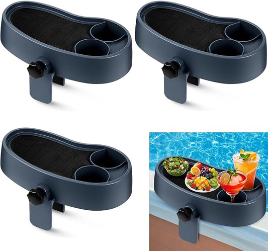 3 Pcs Hot Tub Table Tray, Adjustable Aboveground Bathtub Tray with 2 Cup Holder, Between 2'' to 7.5'' Nonslip Hot Tub Accessories Shelf Drinks Snacks Phone Holder for Spa Bathtub (Navy Blue)
