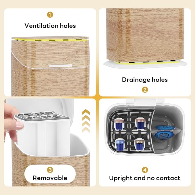 GFWARE Wood Bathroom Toothbrush Holder with Cover, Ventilated & Drainage | 5 Slots Bathroom Toothbrush & Toothpaste Organizer, Keeps Brush Heads Upright for Toothbrushes Under 7.5 Inches, Wood-Look