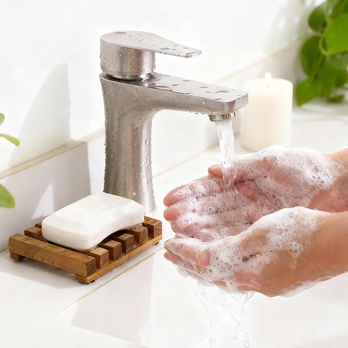 HTB Slotted Bar Soap Holder Teak Wood for Bathroom | Kitchen Wooden Sponge Holder, Self Draining Soap Dish for Shower, Sink, Bathroom, Bathtub, RV,Soap Saver Keep Soap Dry