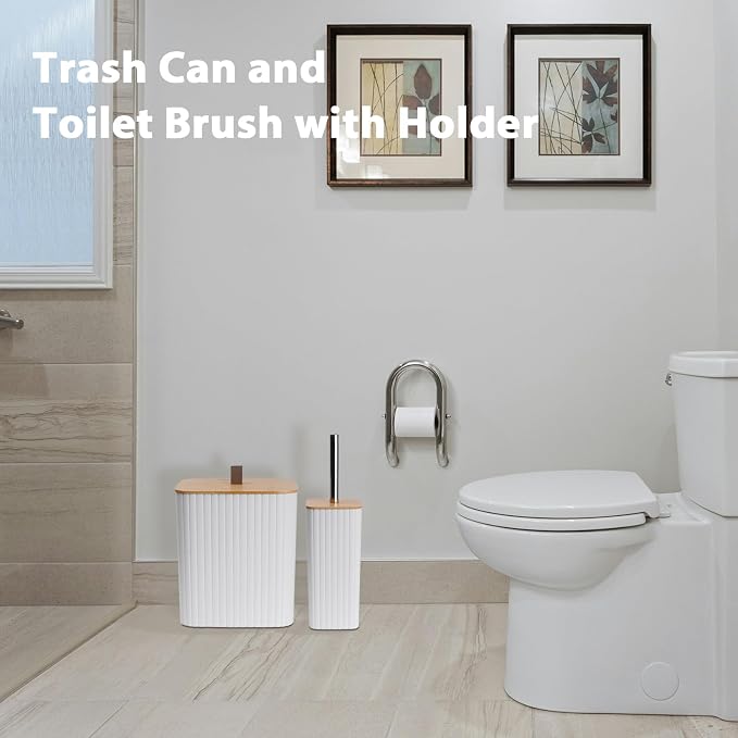 Bathroom Accessory Set, 10 Piece White Bathroom Set Complete | Includes Trash Can, Soap Dispenser, Toothbrush Holder, Soap Holder, Tumbler, Toilet Brush, Tray, Qtip Holders, Tissue Cover
