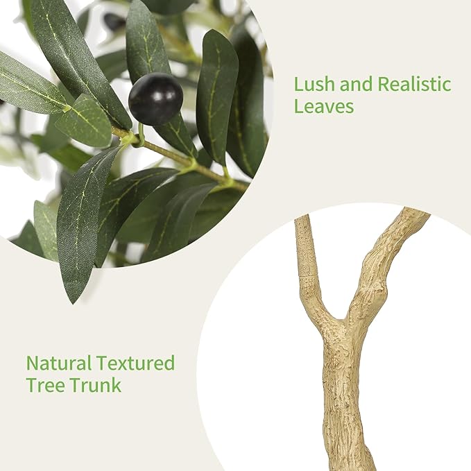 5ft Olive Trees Artificial Indoor with White Tall Exquisite Planter | Realistic Faux Olive Tree with Thick Trunk and Lifelike Leaves - Large Fake Olive Tree 5 Feet for Home Office Decor