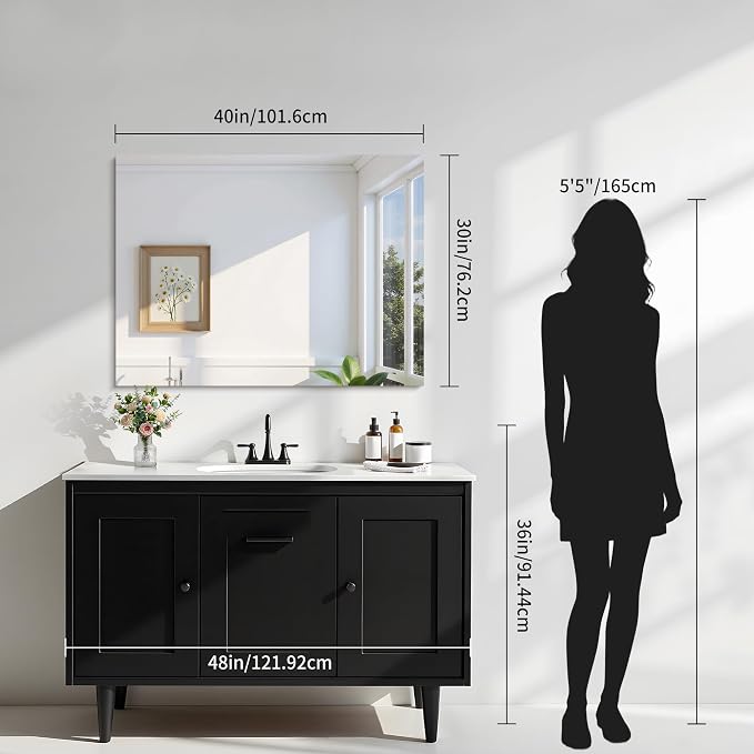 KOCUUY Frameless Mirror, 30"x40" Bathroom Mirror for Over Sink, Unframed Vanity Mirror, Large Rectangle Mirror for Wall, Upgraded Shatterproof, Wall Mirror for Bathroom, Bedroom, Living Room, Entryway