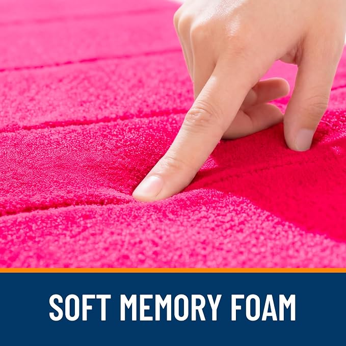 OLANLY Memory Foam Long Bathroom Rugs Runner 47x24, Super Soft Absorbent | Hot Pink, Quick Dry Bath Mat, Machine Washable Shower Floor Rugs, Bathmat Carpet for Bathroom Floor, Tub and Shower