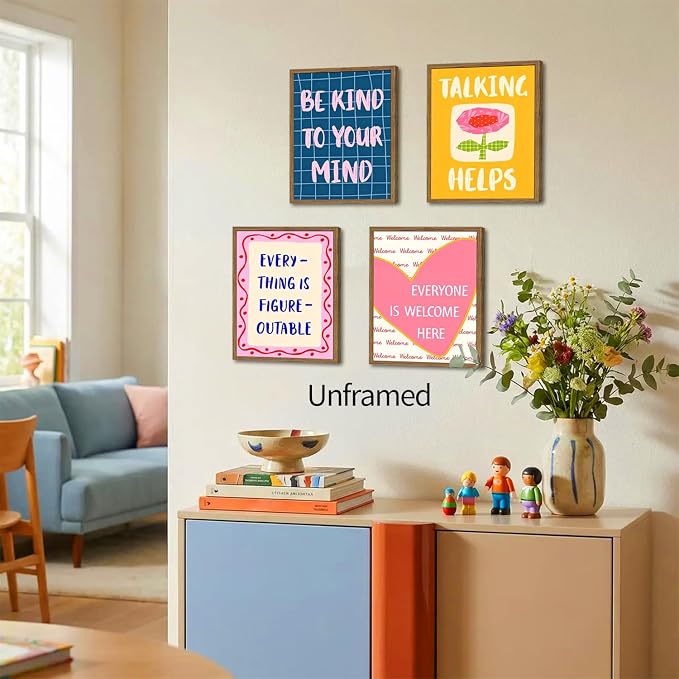 Trendy Inspirational Quotes Poster Set of 6, Mental Health Counseling Wall Art Therapy Counselor Sign Decor Painting Canvas Prints Artwork Picture for Therapist Office School Counseling 12x16 inch Unframed