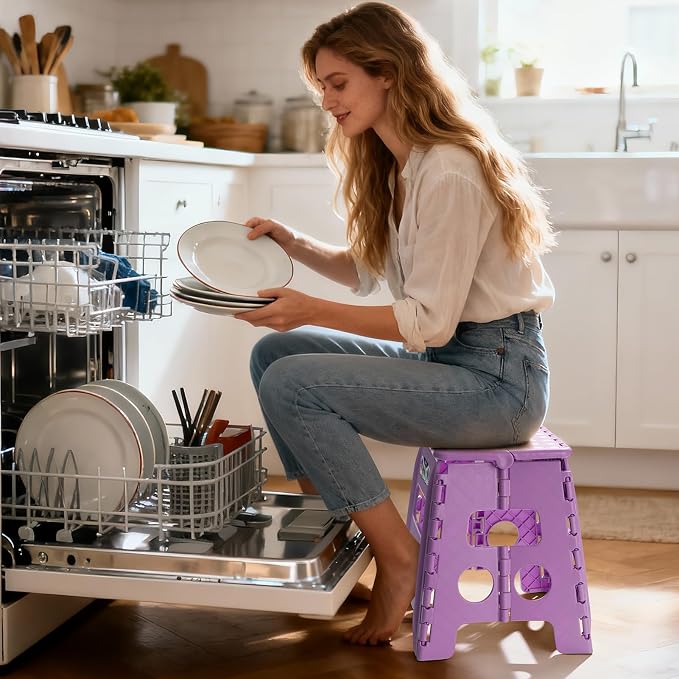 Delxo Folding Step Stool 13 Inch,300 Lbs Step Stool for Adults Purple | Foldable Step Stool 13",Non-Slip Foot Stools with Handle,Lightweight Collapsible stools for Kitchen,Bathroom,Bedroom,Garden