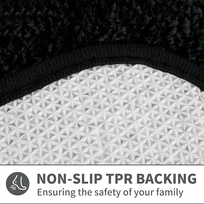Scalloped Black Bathroom Rugs Mat,Shaggy Soft Non Slip Absorbent Quick Dry Bath Mats for Shower Room,Plush Microfiber Bath Rug for Bathroom Floor Carpet for Tub Sink Bedroom,20"x32"