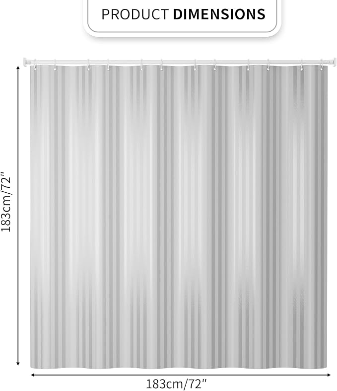 Gray Striped Shower Curtain - Water-Resistant Easy-Clean Fabric (72x72 Inches), Modern Minimalist Bathroom Decor