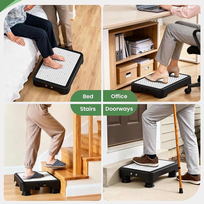 SOYO Mobility One Step Stool Platform for Adults & Elderly, Black-White | Adjustable Small Step Riser for Seniors, Indoor Outdoor Non-Slip Standing Support Portable Low Step for Car, Bed, Bathroom