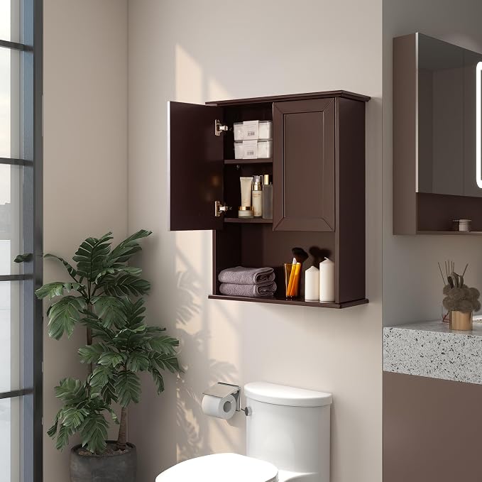 VANIRROR Bathroom Wall Medicine Cabinet with Soft-Close Buffering Hinges | Over Toilet Storage Cupboard Adjustable Shelves & Hidden Handles, 23"x29" White MDF Cabinet for Laundry Room, Kitchen