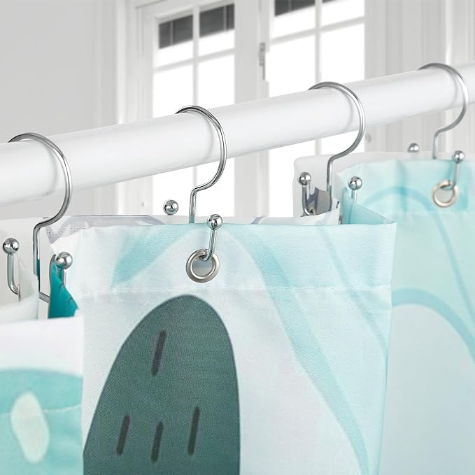 Shower Curtain Hooks, 12 Pcs Shower Curtain Rings, Durable Rust Proof Silver Shower Curtain Hooks, Shower Rings for Curtain, Double Glide Shower Hooks for Shower Curtain Rods, Chrome