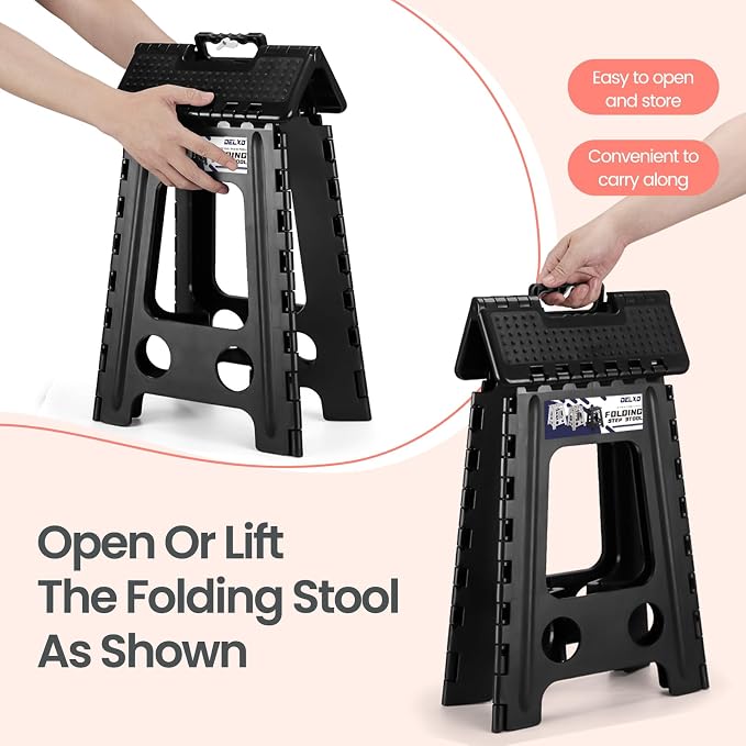 Delxo 17.5 Inch Folding Step Stool,Foldable Step Stool for Adults Black Dot | Step Stool with Safety Lock,Portable Collapsible Step Stool,Non-slip Folding Stools for Kitchen Bathroom Bedroom Garden 1PC