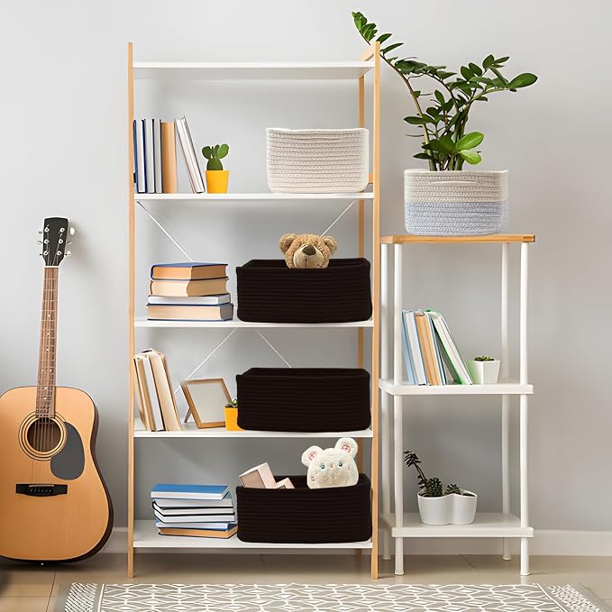 COMFY-HOMI 13" x 8.5" x 5.1" Storage Baskets for Organizing | Cotton Rope Woven Basket | Toy Storage Bin Box | Basket for Shelves, Closet Organizer Bin, Decorative Closet Shelf, 3 Pack