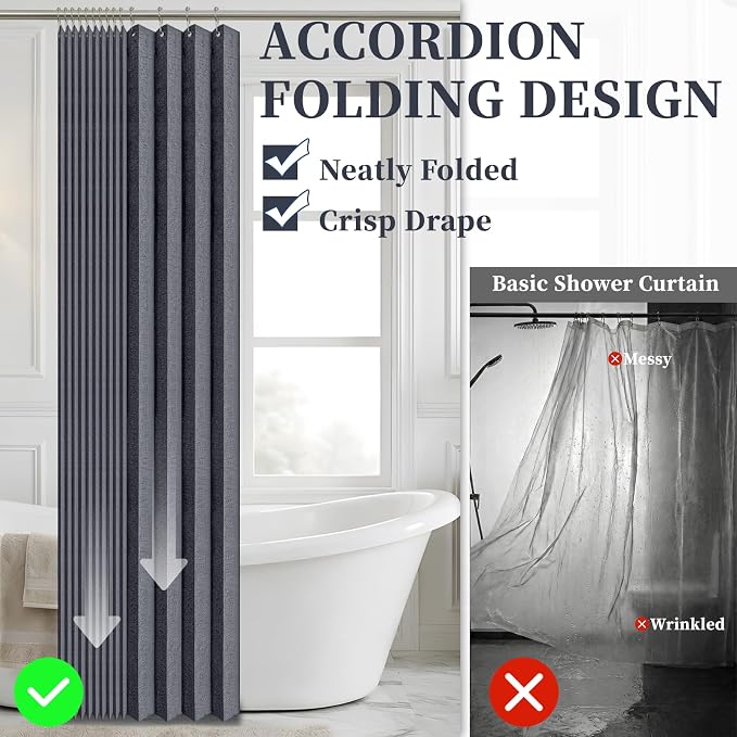 AJAZZ Magnetic Folding Shower Curtains Fabric Polyester Material Waterproof Shower Curtain Suitable for Family Hotel Homestay (Dark Grey,72" W x 78" L) 1 Panel