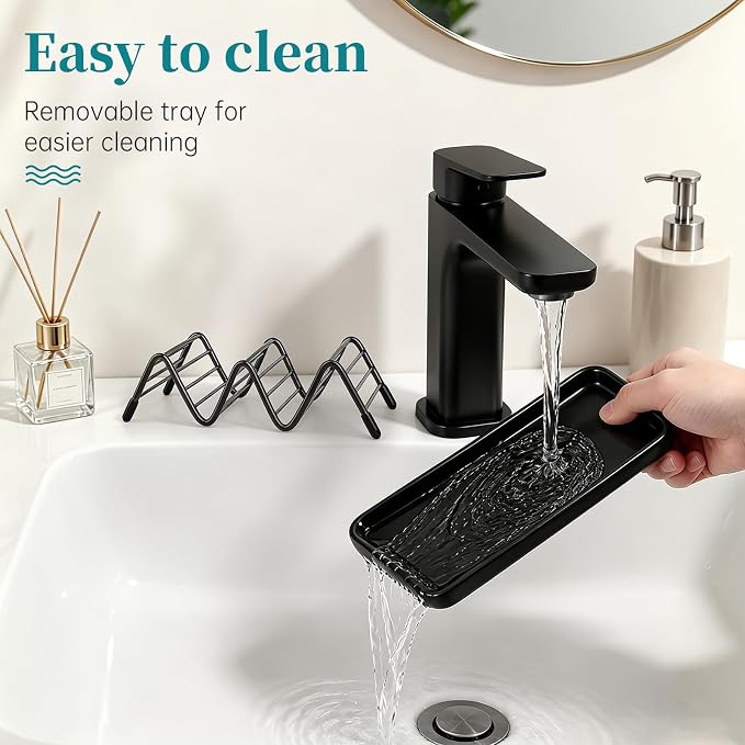 Stainless Steel Soap Dish Draining Soap Holder with Ceramic Tray, Black | Reversible Design Fits 2-3 Bars, Rustproof, Easy to Clean, Space Saving, Non Slip, for Bathroom, Shower, Kitchen