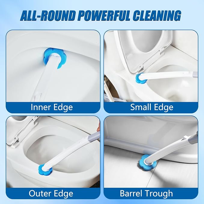 Disposable Toilet Brush Set, 2 Pack with 72 Refills & Wall Holder | 360° Swivel Head, Deep Scrubbing Toilet Bowl Cleaner, One-Touch Disposal, Toilet Wand for Sinks, Tubs & Floor Drains