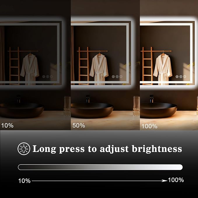 WTTY 55" x 30" LED Bathroom Mirror with Light | Anti-Fog, Dimmable, 3 Color Temperature, Memory Function, Tempered Glass, IP54 Waterproof, ETL Listed