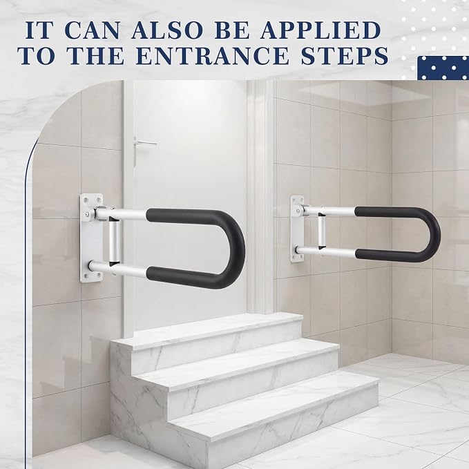 Zonon 2 Pack 23.6 Inch Handicap Grab Bars, Flip up Aluminium Alloy Toilet Safety Rails, Anti Slip with Paper Holder, Bathroom Support Rail for Elderly Disabled Pregnant (Anti-Slip Handle)