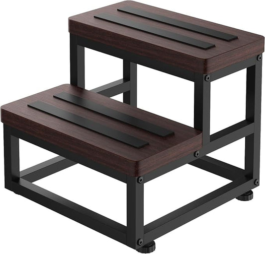 Step Stools for Adults Kids, Heavy Duty Stepping Stool Wooden Bed Step Stools for High Beds, Non-Slip 2 Bedside Foot Stool with 500 Lb Capacity for Bedroom Kitchen Bathroom Outside,Easy Assembly,Teak