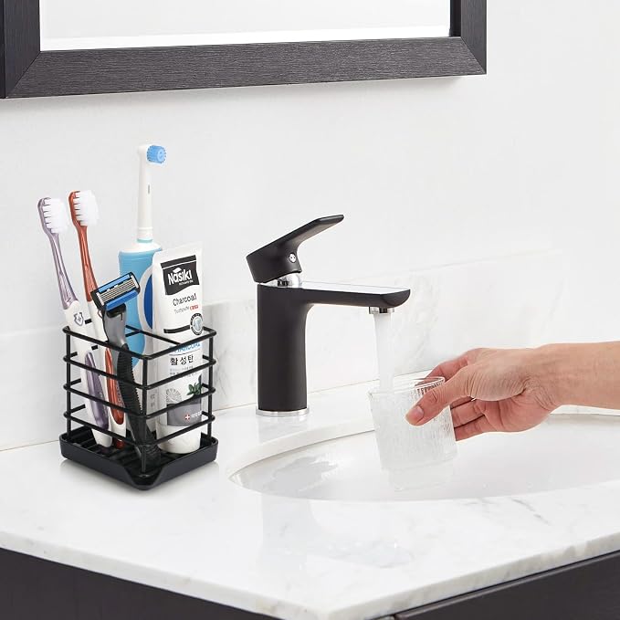 Toothbrush Holders for Bathroom,Black,Stainless Steel,Detachable,Tray,3 Slot