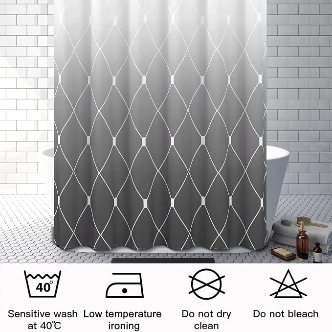 Grey Shower Curtain Ombre Gray and White Shower Curtains with Hooks Geometric Pattern Water Repellent Bath Curtain for Bathroom Bathtub Hotel 72x72 inch