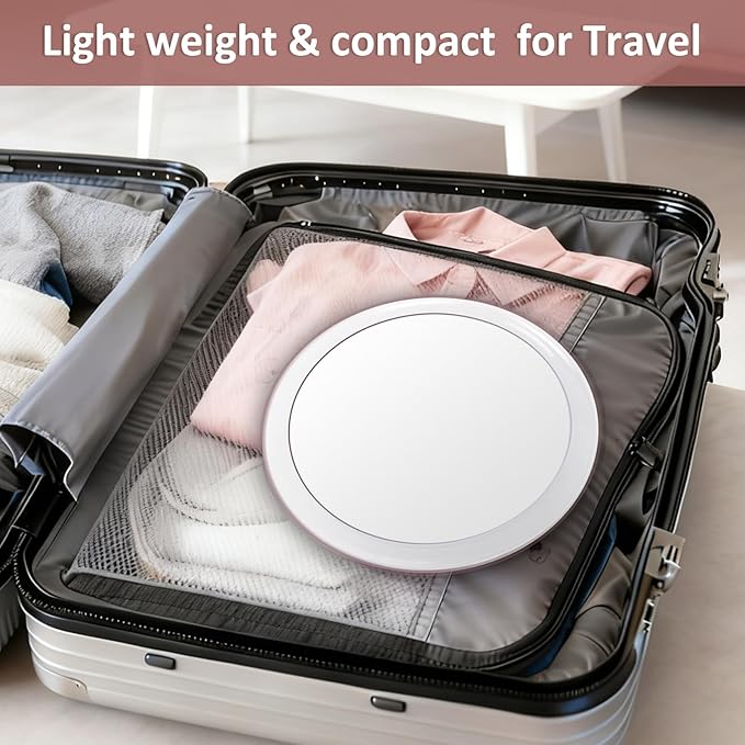 SANTOO Large 8 Inch Round Magnifying Mirror with 3 Suction Cups for Easy Mounting (5X Magnification) - Perfect for Detailed Grooming and Travel