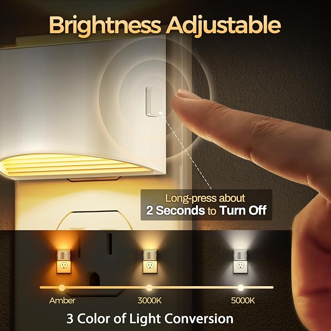 Night Light, Night Lights Plug into Wall, Adjustable, 3CCT | 3 Level Brightness Adjustable Plug in Night Light, Dusk to Dawn Sensor, Nightlights for Adults, Bedroom, Bathroom, 2 packs