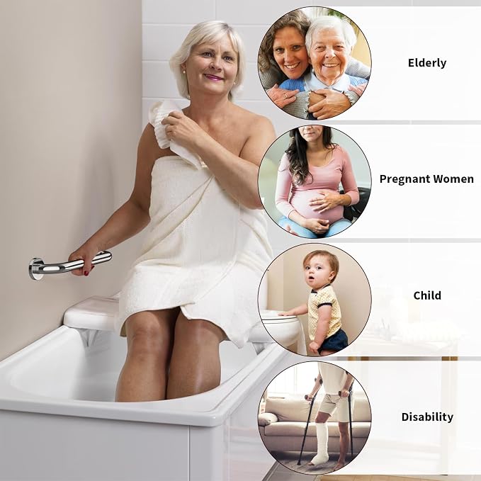 2 Pack 16 Inch Shower Grab Bar - 1.25" Diameter, ZUEXT Chrome Stainless Steel Bathroom Grab Bar Handle, Bathroom Balance Bar,Safety Hand Rail Support,Handicap Injury Elderly Senior Assist Bath Handle