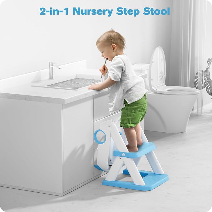 Potty Training Seat, Upgrade Toddler Toilet Seat for Kids Boys Girls, 2 in 1 Potty Training Toilet, Splash Guard Anti-Slip Pad Step Stool(Bright Blue)